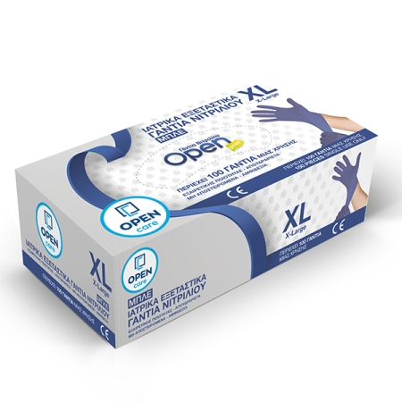Γάντια Νιτριλίου Open Care Μπλε, χωρίς πούδρα XLarge 100τεμ.