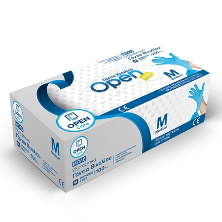 Εξεταστικά Γάντια Βινυλίου Open Care, χωρίς πούδρα, M, μπλε,100τεμ.
