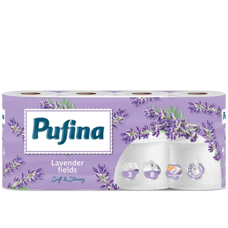 Χαρτί υγείας Pufina Lux Άρωμα Λεβάντα 3φ. 95gr 8άρι