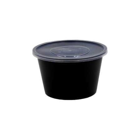 Round Microwave Set Balck Bowl+Lid for Soup 1000cc, 50pcs