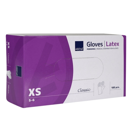 ABENA Classic Latex Examination Gloves with Powder, XS, 100pcs