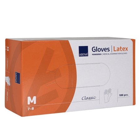 ABENA Classic Latex Examination Gloves with Powder, M, 100pcs