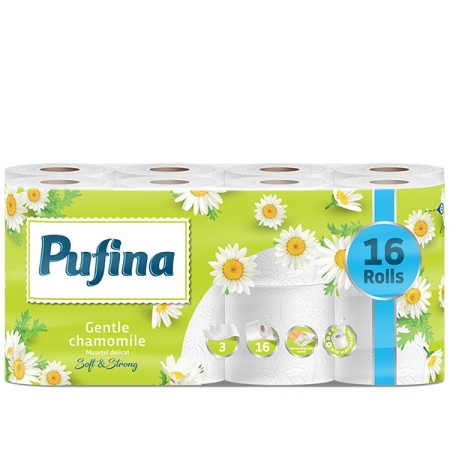 Χαρτί Υγείας Pufina Άρωμα Gentle Chamomile 3φ. 95gr 16άρι