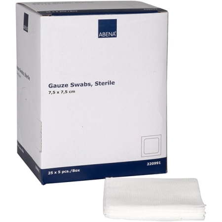 ABENA Επιθέματα γάζας κλασικά, αποστειρωμένα 8ply, 7,5x7,5cm (5τεμ./συσκ), 25συσκ.