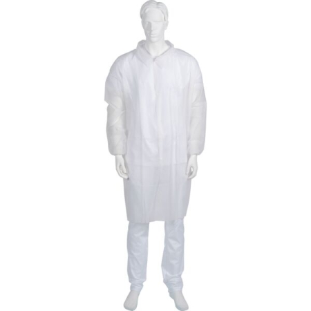 ABENA Ρόμπα επισκέπτη PP λευκή με κουμπιά, L/XL, 10τεμ.