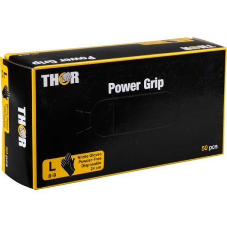 Γάντια νιτριλίου THOR Power Grip, μιας χρήσης, μαύρα, χωρίς πούδρα, Large 50τεμ.