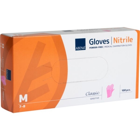 Εξεταστικά γάντια νιτριλίου ABENA Classic Sensitive, Medium, Ροζ, Χωρίς Πούδρα, 100τεμ.